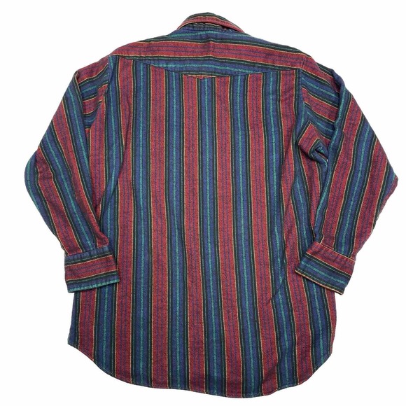 Vintage Saddle King Western Flannel Men's XL Pearl Snap Stripes Work Shirt - Picture 2 of 6